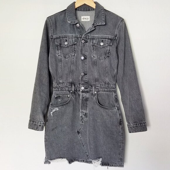 etica x Free People Stormy Skies Black/Washed Gray Lotta Denim Mini Dress S $228 - Picture 6 of 16